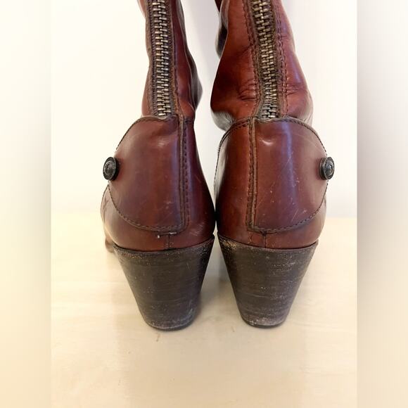 Frye Jackie boots tall zip up brown leather heeled western cowgirl boots - Picture 6 of 10